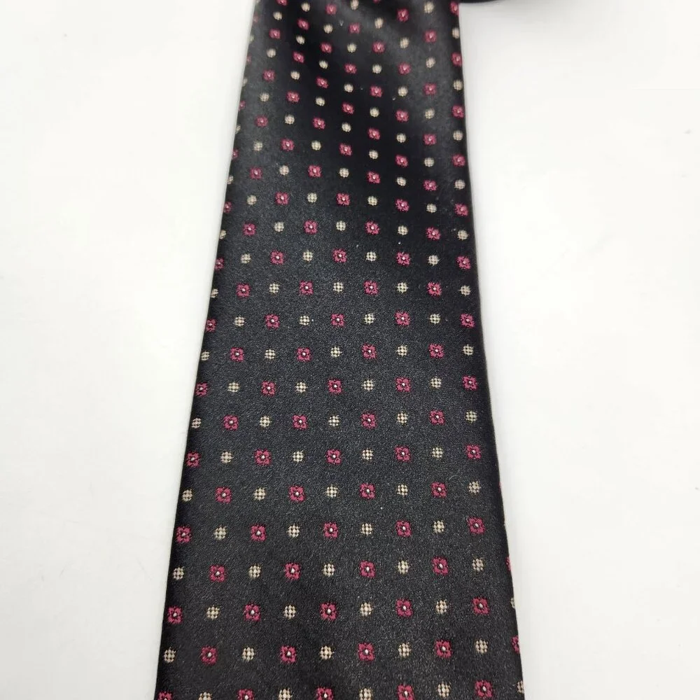 Vintage Men's Beekman Place Tie Necktie Black w/ Pink Yellow Polka Dot Polyester